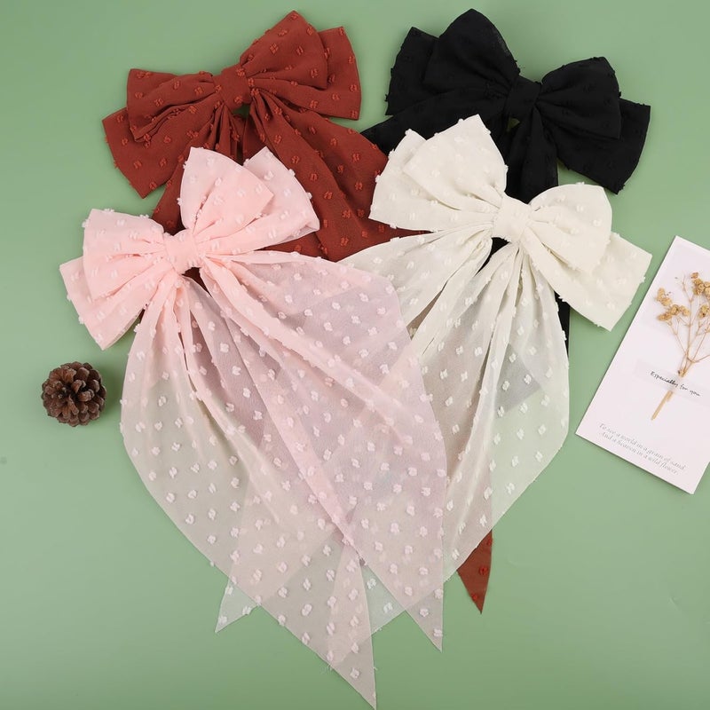 MRJ 4Pcs Chiffon Hair Bows for Women Big French Bows Hair Clips for Girls Hair Accessories Barrettes Metal Clips Bowknot Aesthetic - Image 2